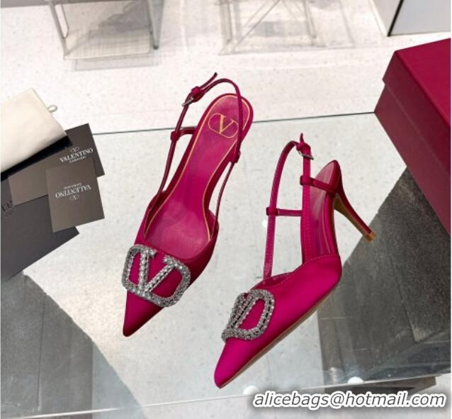 Low Cost Valentino Crystal VLogo Silk Slingback Pumps 7.5cm Fuchsia 101215 