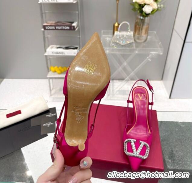 Low Cost Valentino Crystal VLogo Silk Slingback Pumps 7.5cm Fuchsia 101215 