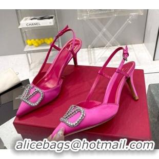 Good Looking Valentino Crystal VLogo Silk Slingback Pumps 7.5cm Dark Pink 101218