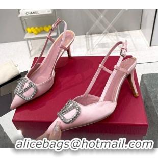 Top Design Valentino Crystal VLogo Silk Slingback Pumps 7.5cm Light Pink 101220