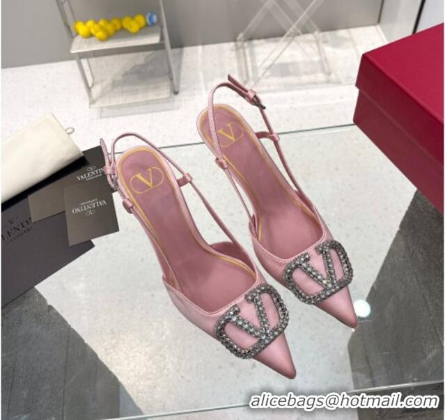 Top Design Valentino Crystal VLogo Silk Slingback Pumps 7.5cm Light Pink 101220