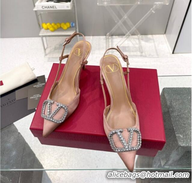 Grade Quality Valentino Crystal VLogo Silk Slingback Pumps 4/7.5cm Nude 101221