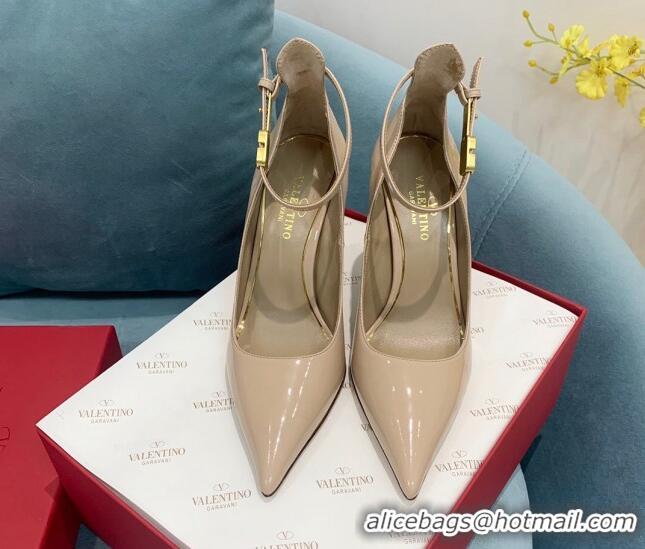 Hot Style Valentino Tan-Go Patent Leather High Heel Pumps 10cm Beige 110310 