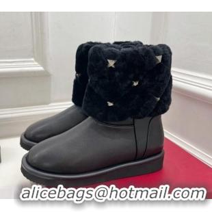 Good Quality Valentino Roman Stud Quilted Ankle Boots in Slit Leather and Wool Black 110313