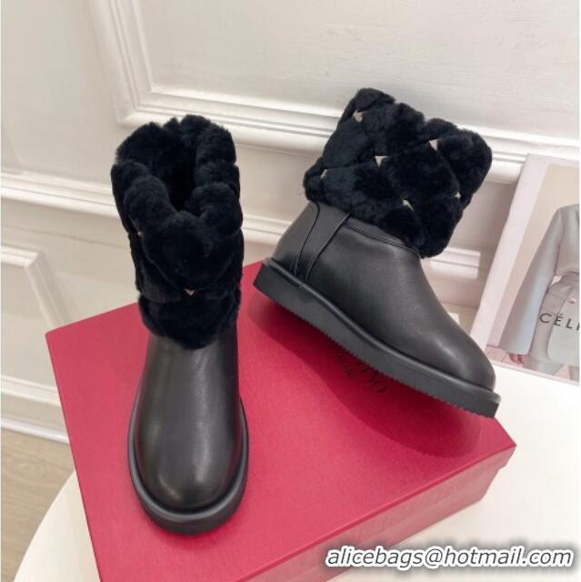 Good Quality Valentino Roman Stud Quilted Ankle Boots in Slit Leather and Wool Black 110313