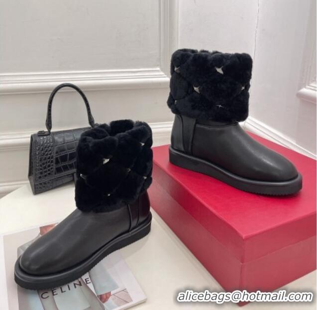 Good Quality Valentino Roman Stud Quilted Ankle Boots in Slit Leather and Wool Black 110313