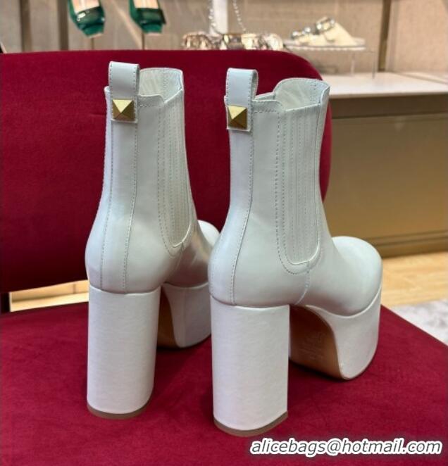 Grade Quality Valentino Club Platform Ankle Boots 10cm in Calfskin Leather White 2110314