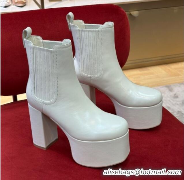 Grade Quality Valentino Club Platform Ankle Boots 10cm in Calfskin Leather White 2110314