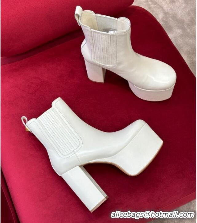 Grade Quality Valentino Club Platform Ankle Boots 10cm in Calfskin Leather White 2110314