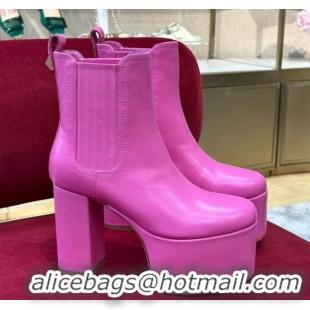 Pretty Style Valentino Club Platform Ankle Boots 10cm in Calfskin Leather Dark Pink 2110316