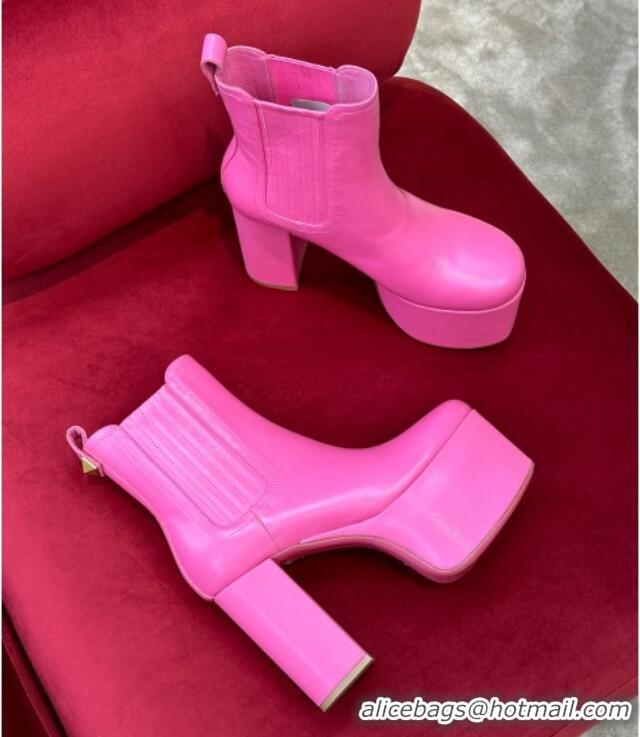 Pretty Style Valentino Club Platform Ankle Boots 10cm in Calfskin Leather Dark Pink 2110316