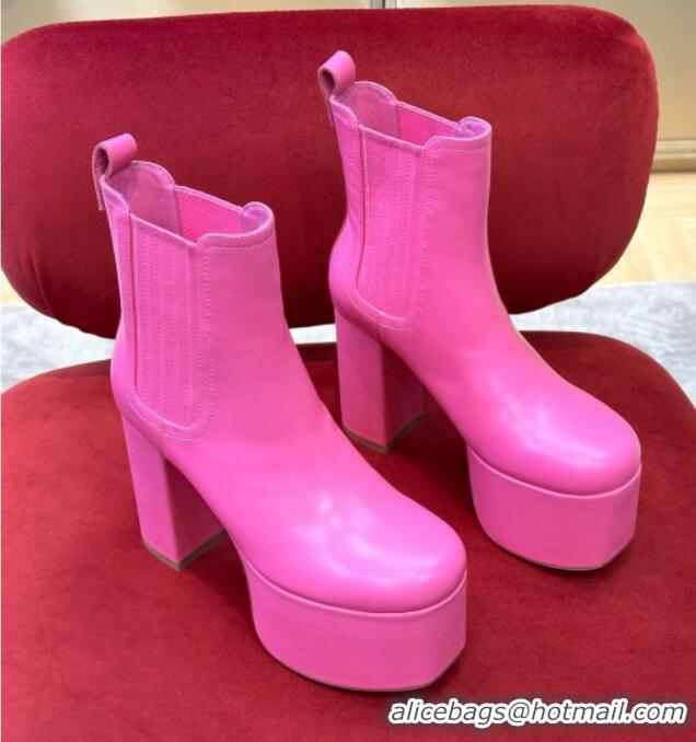 Pretty Style Valentino Club Platform Ankle Boots 10cm in Calfskin Leather Dark Pink 2110316