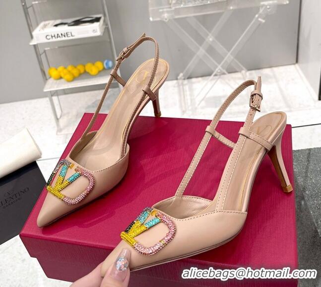 Charming Valentino VLogo Signature Calfskin Slingback Pump 8cm Heel Nude 113063