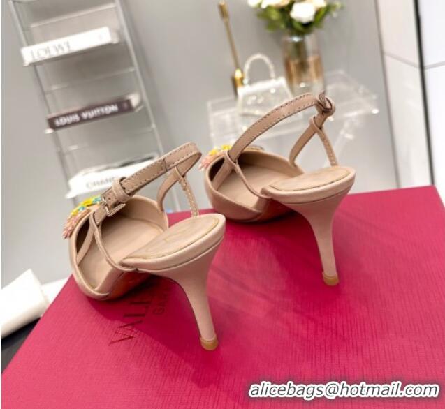 Charming Valentino VLogo Signature Calfskin Slingback Pump 8cm Heel Nude 113063