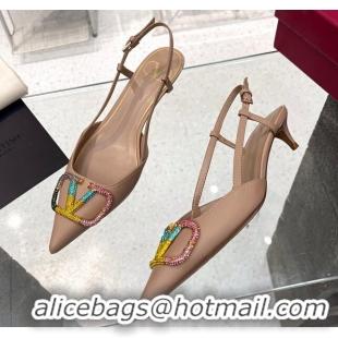 Top Grade Valentino VLogo Signature Calfskin Slingback Pump 4cm Heel Nude 2113065