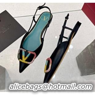 Most Popular Valentino VLogo Signature Calfskin Slingback Flat Ballerina Black 1103072