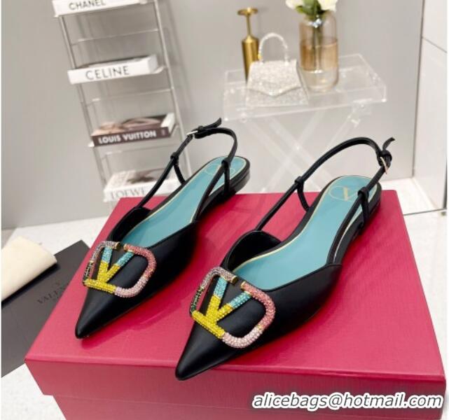 Most Popular Valentino VLogo Signature Calfskin Slingback Flat Ballerina Black 1103072