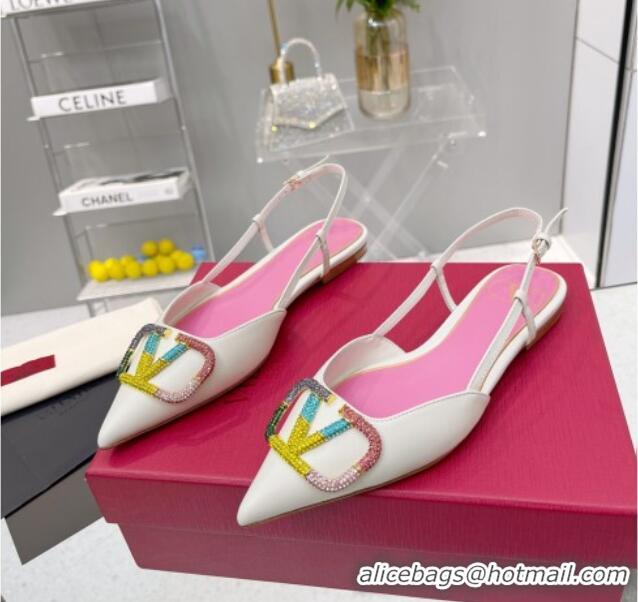 Good Looking Valentino VLogo Signature Calfskin Slingback Flat Ballerina with Multicolor Crystal 103075