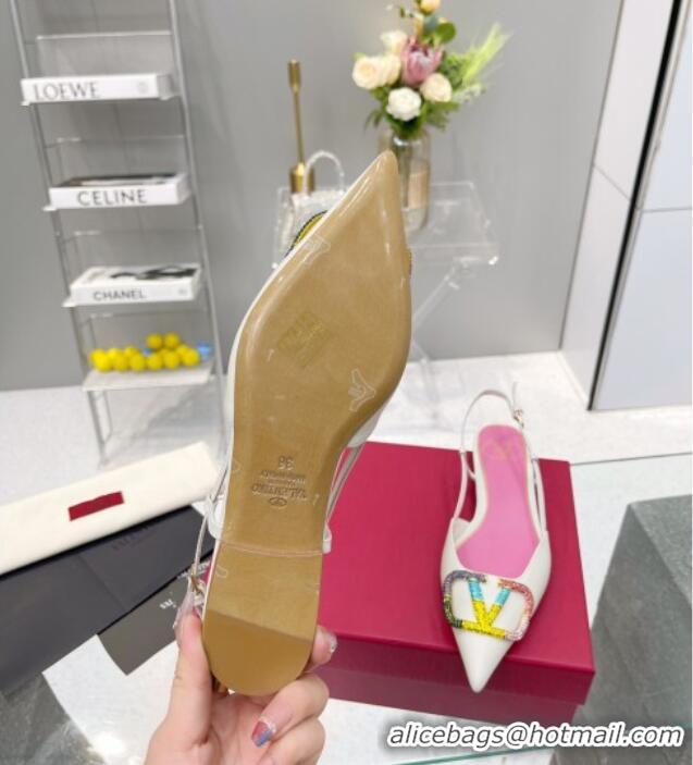 Good Looking Valentino VLogo Signature Calfskin Slingback Flat Ballerina with Multicolor Crystal 103075