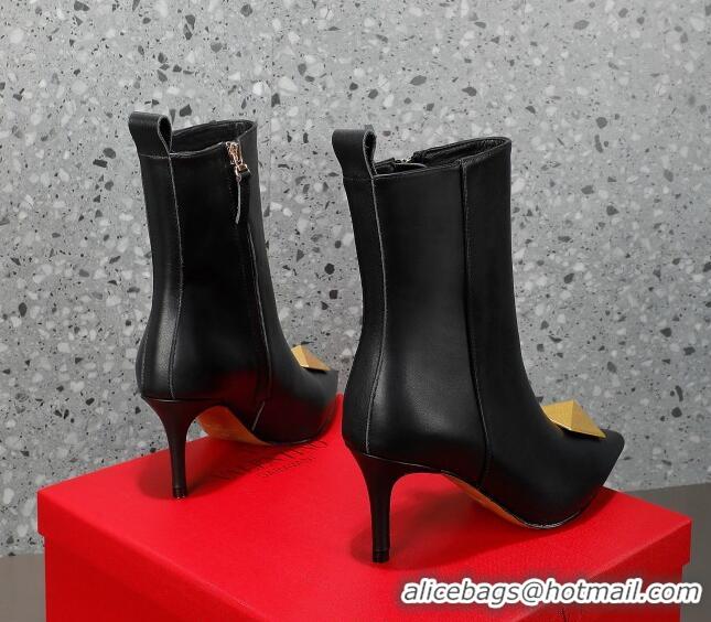 Unique Style Valentino One Stud Calfskin High Heel Ankle Boots 8cm Black 1128465