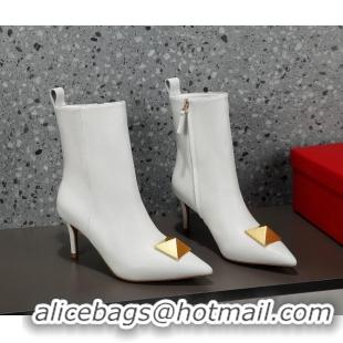 Best Product Valentino One Stud Calfskin High Heel Ankle Boots 8cm White 1128466