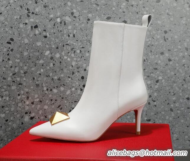 Best Product Valentino One Stud Calfskin High Heel Ankle Boots 8cm White 1128466