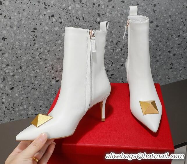 Best Product Valentino One Stud Calfskin High Heel Ankle Boots 8cm White 1128466