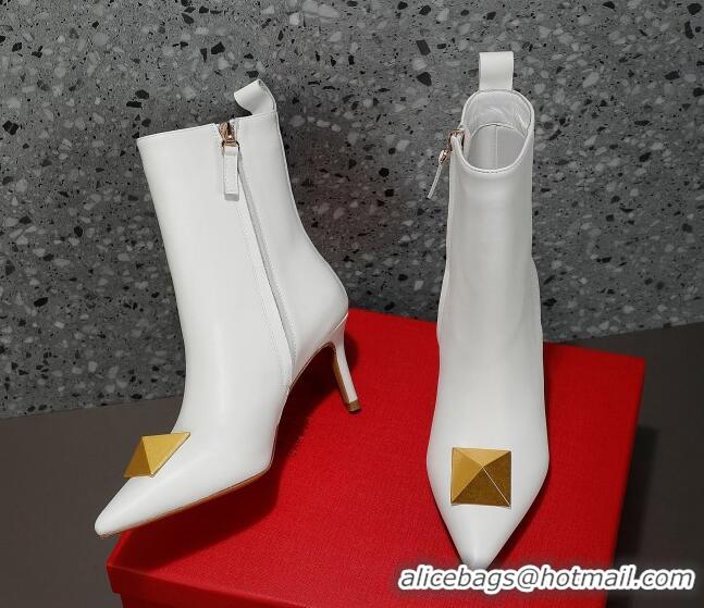 Best Product Valentino One Stud Calfskin High Heel Ankle Boots 8cm White 1128466