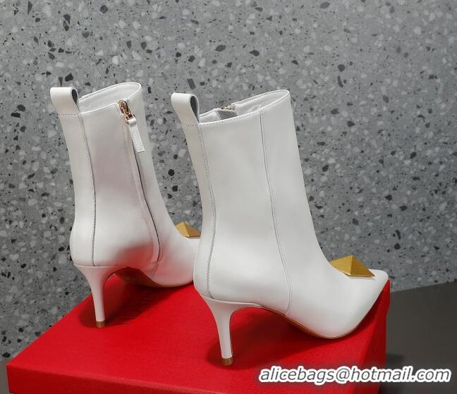 Best Product Valentino One Stud Calfskin High Heel Ankle Boots 8cm White 1128466