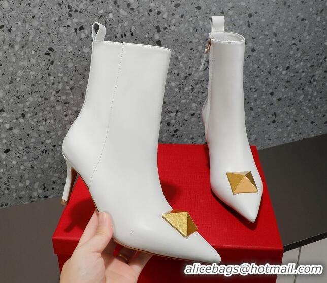 Best Product Valentino One Stud Calfskin High Heel Ankle Boots 8cm White 1128466