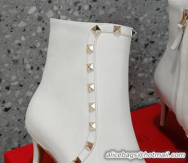 Popular Style Valentino Rockstud Calfskin High Heel Ankle Boots 8cm White 1128468