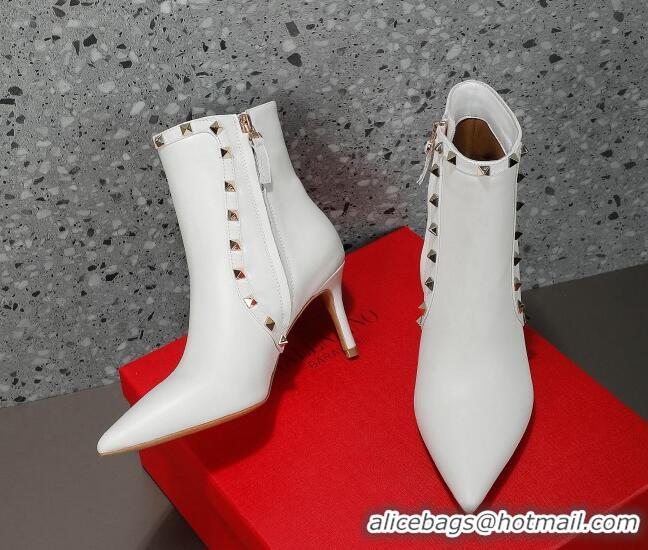 Popular Style Valentino Rockstud Calfskin High Heel Ankle Boots 8cm White 1128468