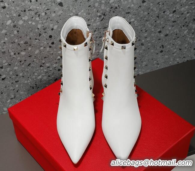 Popular Style Valentino Rockstud Calfskin High Heel Ankle Boots 8cm White 1128468