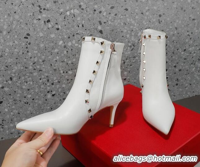 Popular Style Valentino Rockstud Calfskin High Heel Ankle Boots 8cm White 1128468