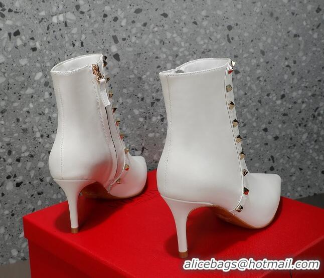 Popular Style Valentino Rockstud Calfskin High Heel Ankle Boots 8cm White 1128468