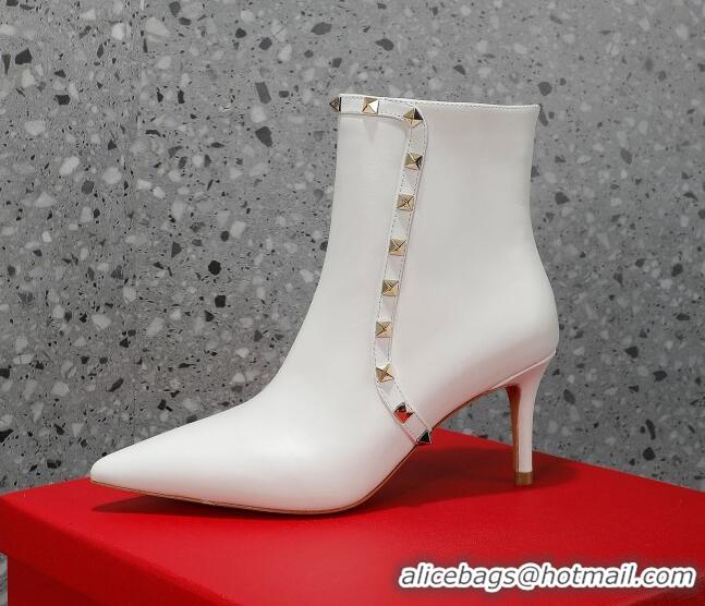 Popular Style Valentino Rockstud Calfskin High Heel Ankle Boots 8cm White 1128468