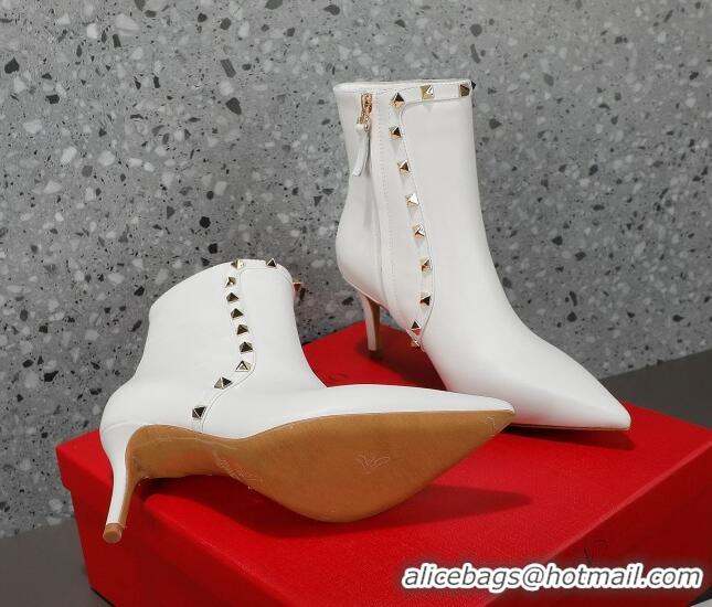 Popular Style Valentino Rockstud Calfskin High Heel Ankle Boots 8cm White 1128468