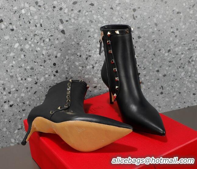 Stylish Valentino Rockstud Calfskin High Heel Ankle Boots 8cm Black 1128469