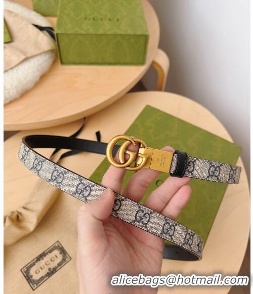 Promotional Gucci GG Canvas Belt 2cm with GG Buckle 033069 Beige/Blue/Gold