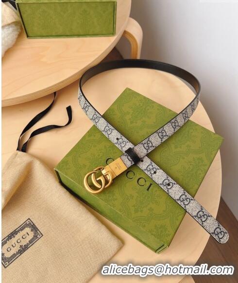 Promotional Gucci GG Canvas Belt 2cm with GG Buckle 033069 Beige/Blue/Gold