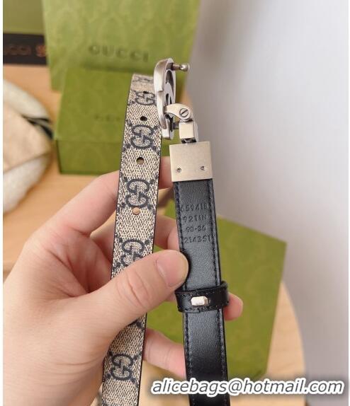 Top Quality Gucci GG Canvas Belt 2cm with GG Buckle 033068 Beige/Blue/Silver