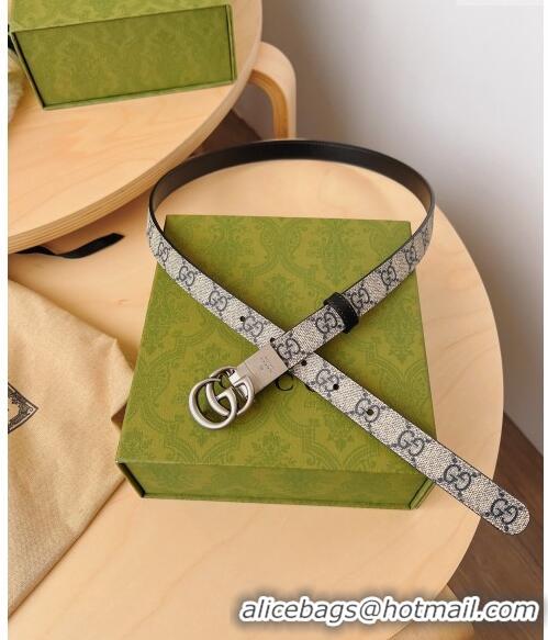 Top Quality Gucci GG Canvas Belt 2cm with GG Buckle 033068 Beige/Blue/Silver