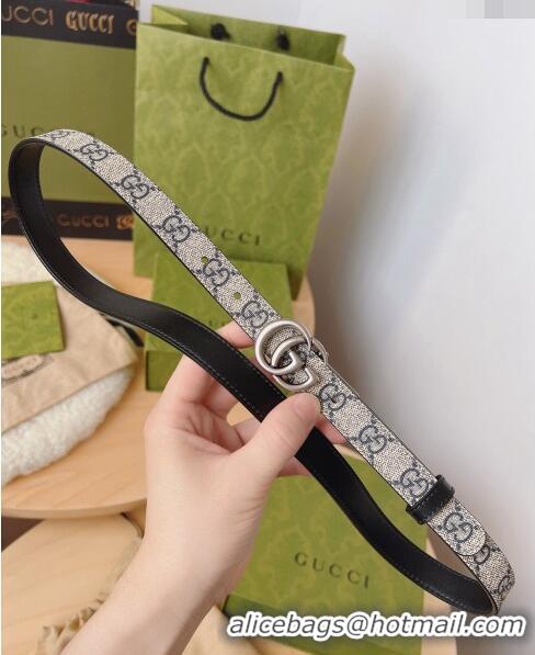 Top Quality Gucci GG Canvas Belt 2cm with GG Buckle 033068 Beige/Blue/Silver