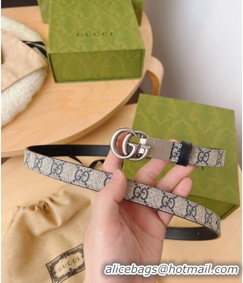 Top Quality Gucci GG Canvas Belt 2cm with GG Buckle 033068 Beige/Blue/Silver