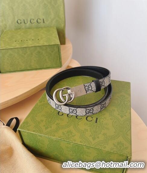 Top Quality Gucci GG Canvas Belt 2cm with GG Buckle 033068 Beige/Blue/Silver