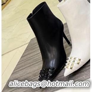 Grade Quality Valentino Rockstud Strap Calfskin Heel Ankle Boots 8cm All Black 1128475