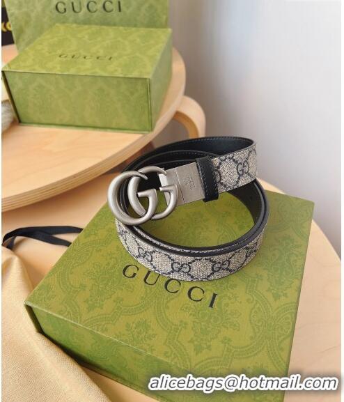 Super Quality Gucci GG Canvas Belt 3cm with GG Buckle 033070 Beige/Blue/Silver 2022