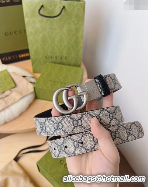 Super Quality Gucci GG Canvas Belt 3cm with GG Buckle 033070 Beige/Blue/Silver 2022