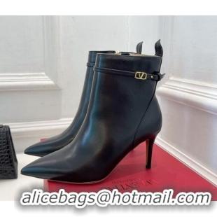 Charming Valentino VLogo Calfskin Heel Ankle Boots 8cm Black 1128478