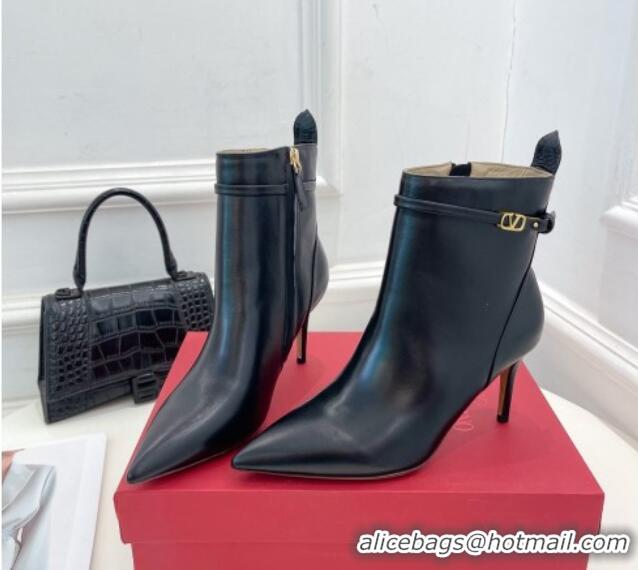 Charming Valentino VLogo Calfskin Heel Ankle Boots 8cm Black 1128478